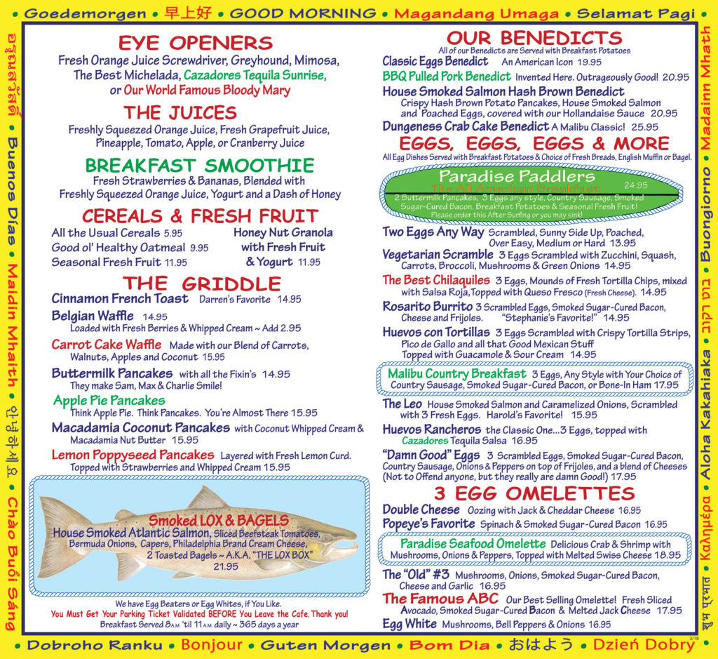 Paradise Cafe Malibu Menu Paradise Cafe Malibu Menu