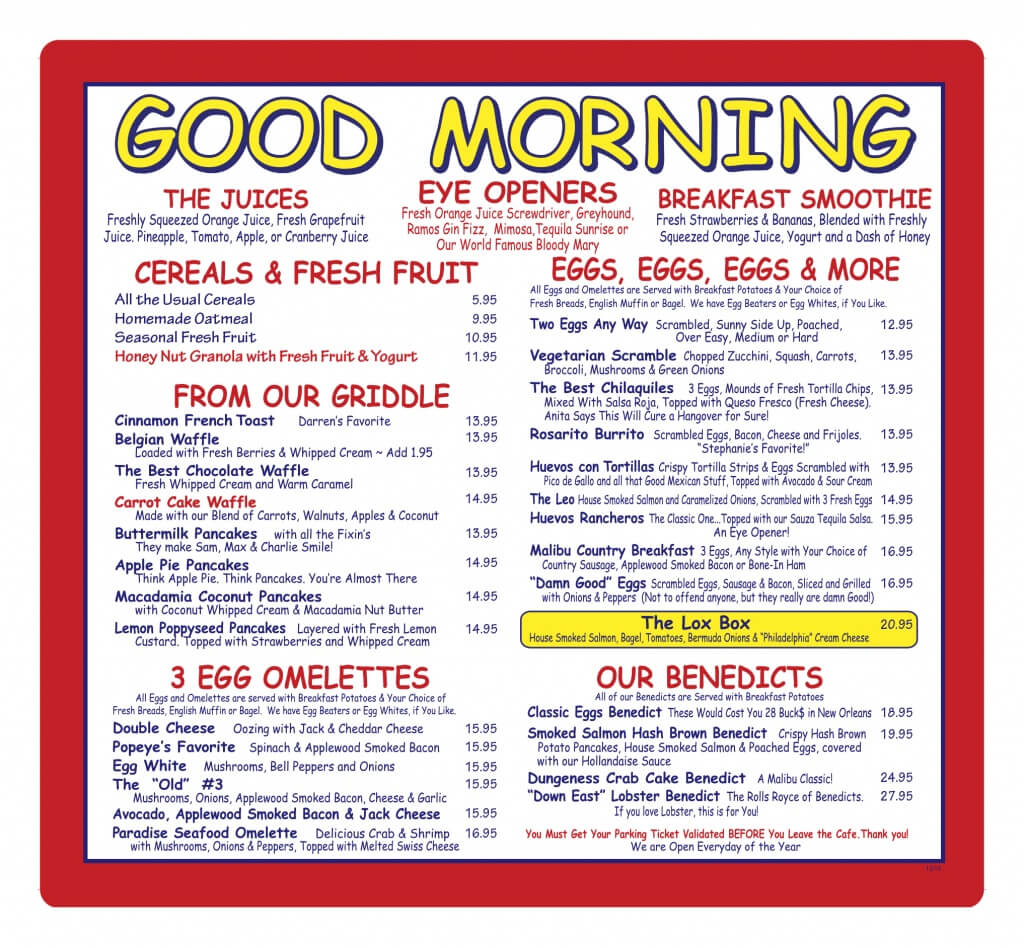 Marmalade Malibu Breakfast Menu at Alice Epperson blog